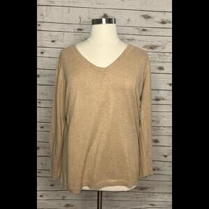 Talbots Plus lightweight tan cotton-blend V-neck sweater Size 2X